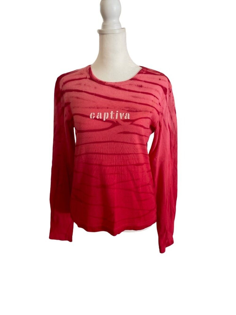 Captiva Red Tie-Dye Long-Sleeve T-Shirt Size M By Lakeshirts Cotton Blend